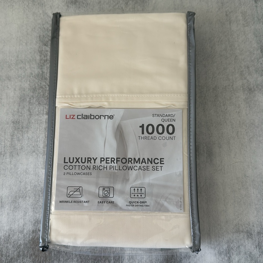 Liz Claiborne Lux Performance 1000tc Pillowcases Standard /Queen  Egret
